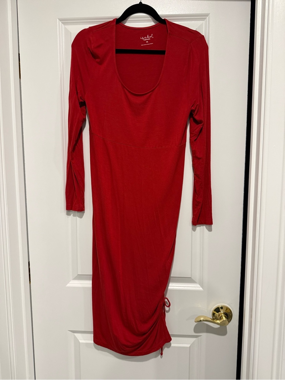 Women’s Red Long-Sleeve Scoop-Neck Midi Dress